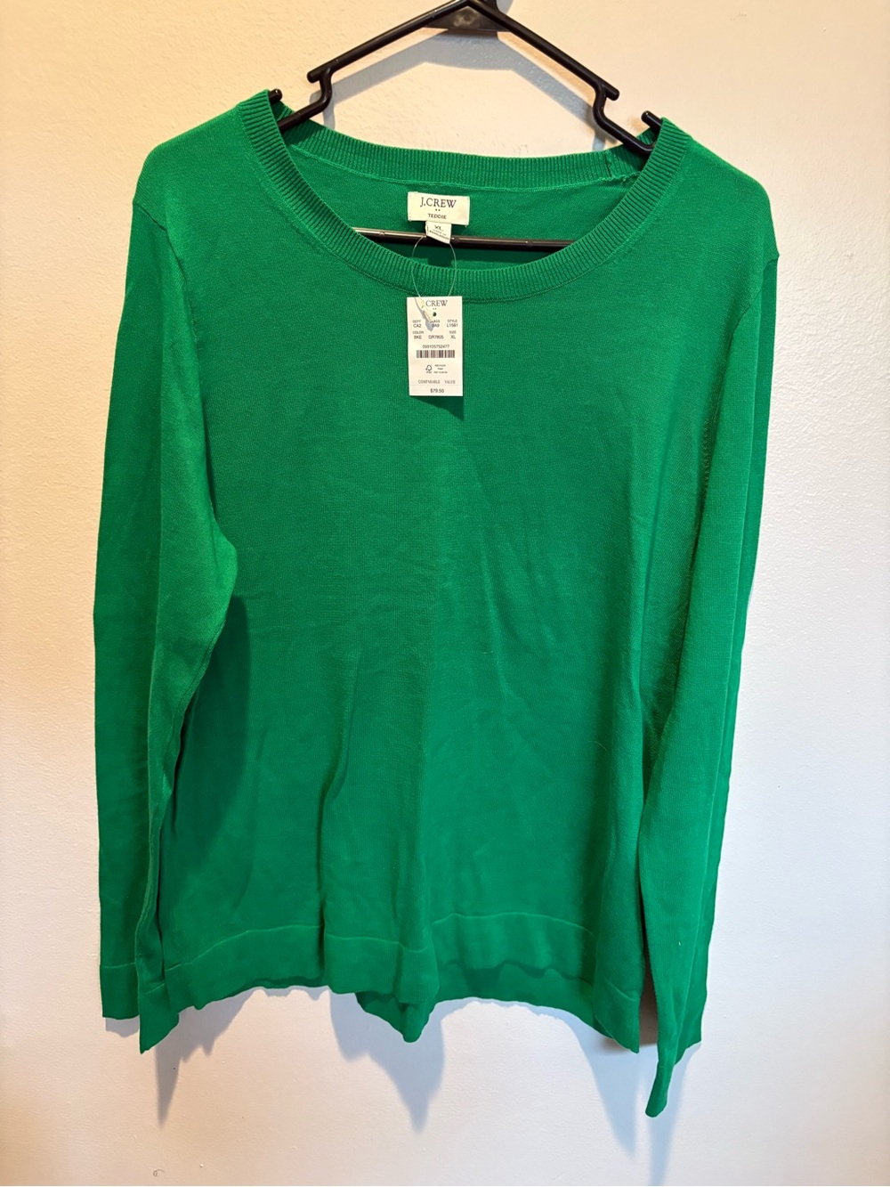 J. Crew Bright Kelly Green Cotton Crewneck Sweater NWT